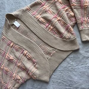 Moon Collection Woven Metallic Cocoon Cropped Cardigan Sweater Gold Pink Orange